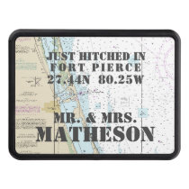 Nautical Fort Pierce Just Hitched Just Married Trailer Hitch Cover