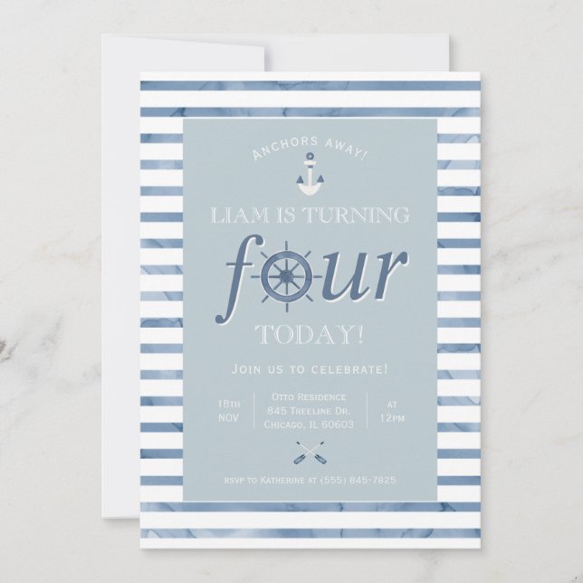 Nautical Fourth Birthday Invitation (Front)