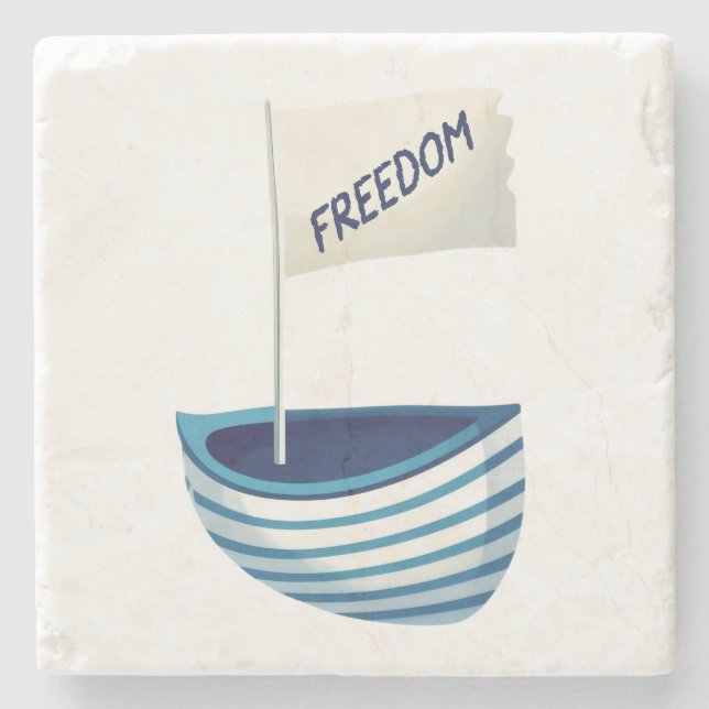 Nautical Freedom Boat Stone Coaster (Front)