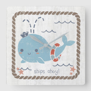 Nautical Friends - Whale Square Wall Clock