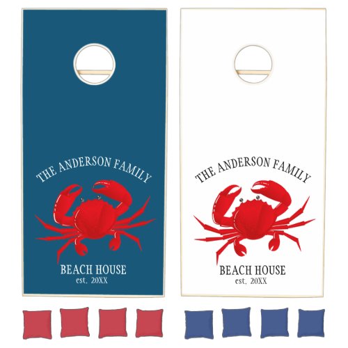 Nautical Fun Big Red Crab Family Name Cornhole Set