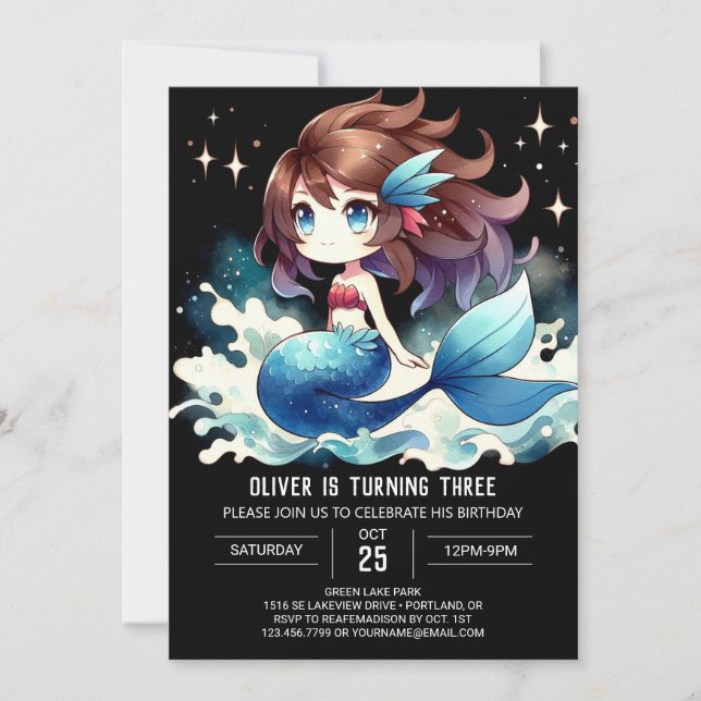 Nautical Fun Mermaid Birthday Invitation (Front)