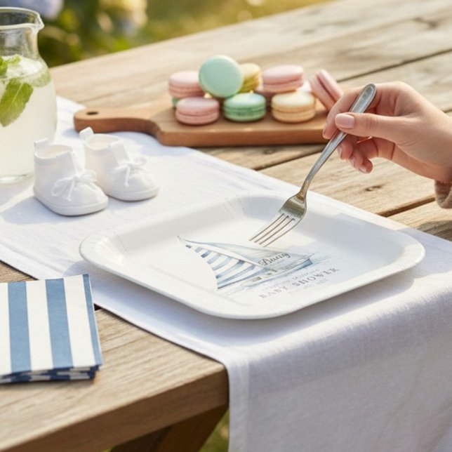 Nautical fun  "Nauti-Bouy" Sailboat baby shower Paper Plates (Creator Uploaded)
