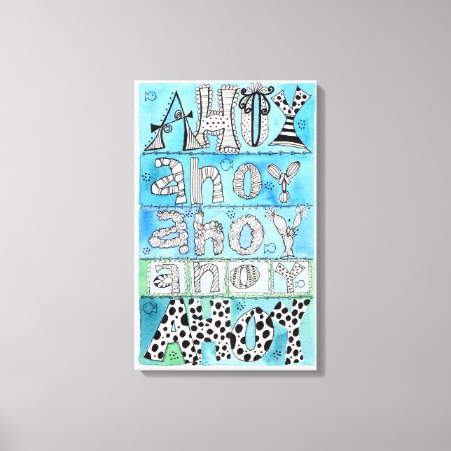 Nautical Fun Whimsical Letters Blue Canvas Print (Front)