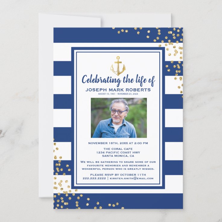 Nautical Funeral Celebration Of Life Photo Invitation Zazzle 2204