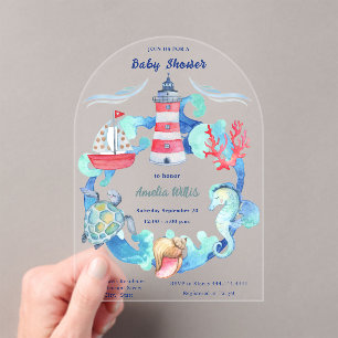 Nautical Gender Neutral Watercolor Baby Shower Acrylic Invitations