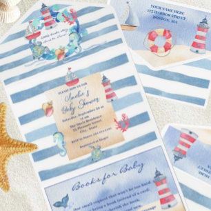 Nautical Gender Neutral Watercolor Baby Shower All In One Invitation