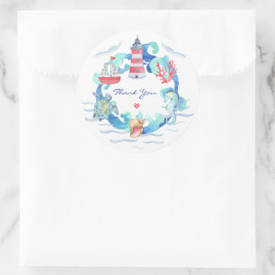 Nautical Gender Neutral Watercolor Baby Shower Classic Round Sticker