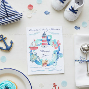 Nautical Gender Neutral Watercolor Baby Shower Letterpress Thank You Card