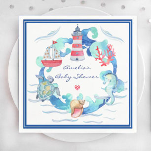 Nautical Gender Neutral Watercolor Baby Shower Napkins