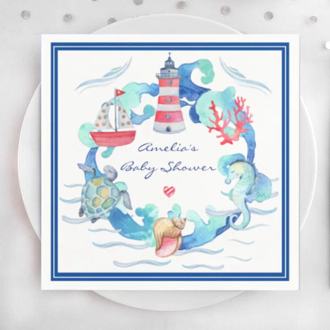 Nautical Gender Neutral Watercolor Baby Shower Napkins (Creator Uploaded)