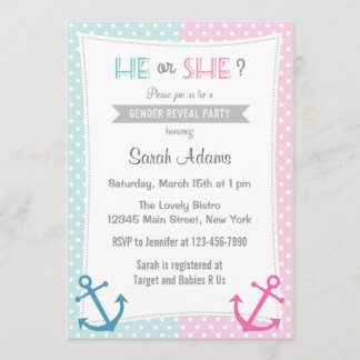 Nautical Gender Reveal Party Invitation Blue Pink