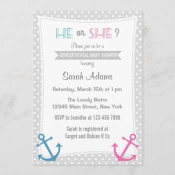 Nautical Gender Reveal Party Invitation Polkadot by melanileestyle at Zazzle