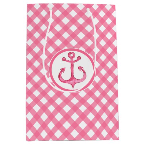 Nautical Gingham Anchor Plaid Gift Bag