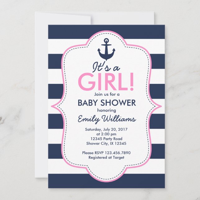Nautical Girl Baby Shower invitation (Front)
