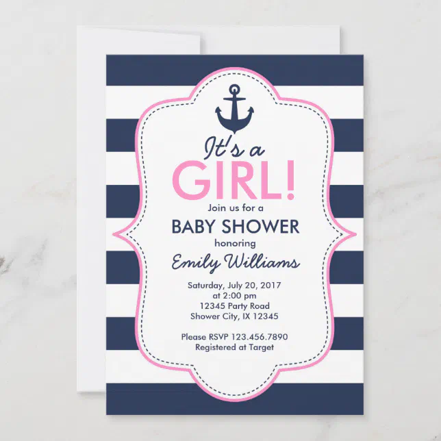 Nautical Girl Baby Shower invitation | Zazzle