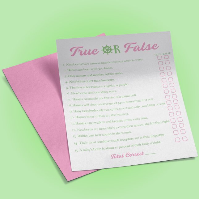 Nautical Girl Baby Shower True False Game Flyer (Creator Uploaded)