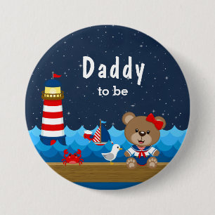 Nautical Girl Bear Red and Navy Daddy To Be Button