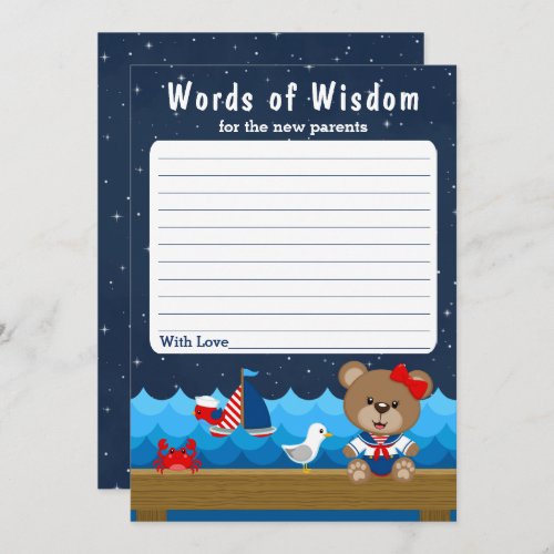 Nautical Girl Bear Red and Navy Words of Wisdom Invitation