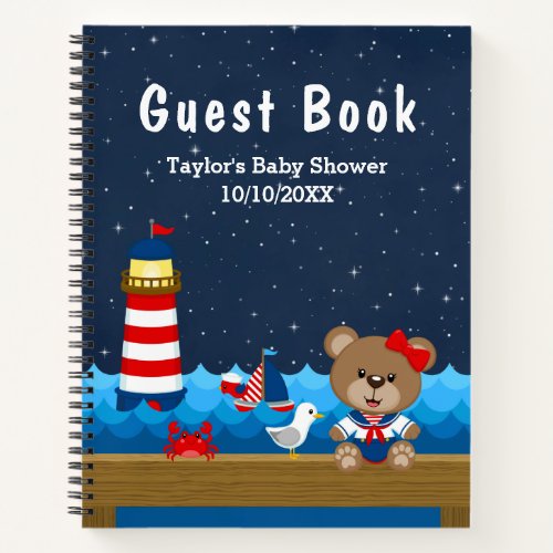 Nautical Girl Bear Red Baby Shower Guest Book