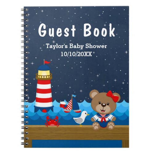 Nautical Girl Bear Red Baby Shower Guest Book