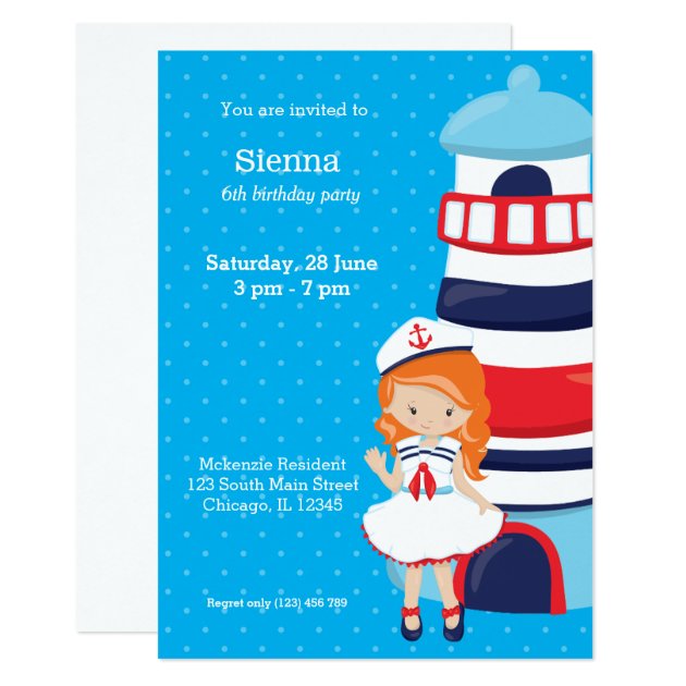 Nautical Girl * Choose Background Color Invitation