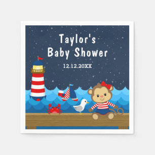 Nautical Girl Monkey Red and Navy Baby Shower Napkins