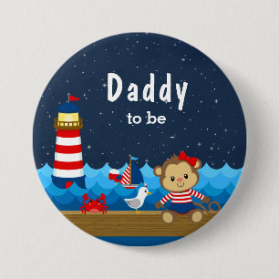 Nautical Girl Monkey Red and Navy Daddy To Be Button