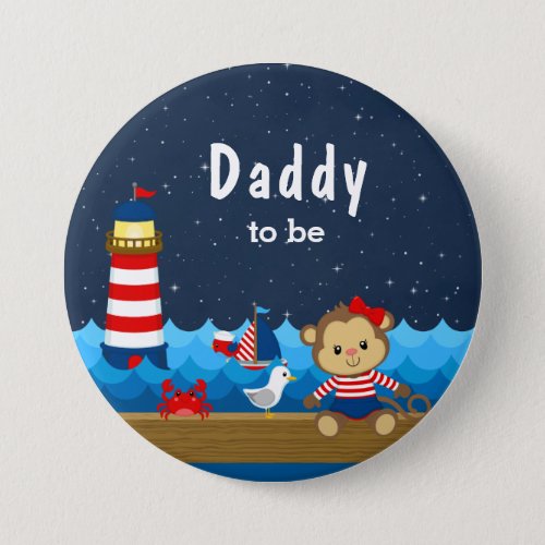 Nautical Girl Monkey Red and Navy Daddy To Be Button