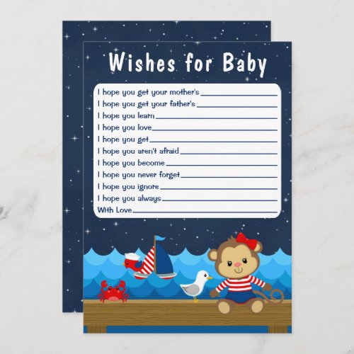 Nautical Girl Monkey Red and Navy Wishes For Baby Invitation