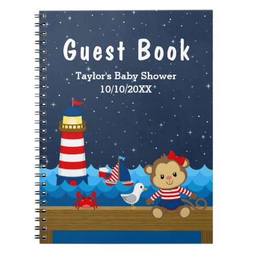 Nautical Girl Monkey Red Baby Shower Guest Book