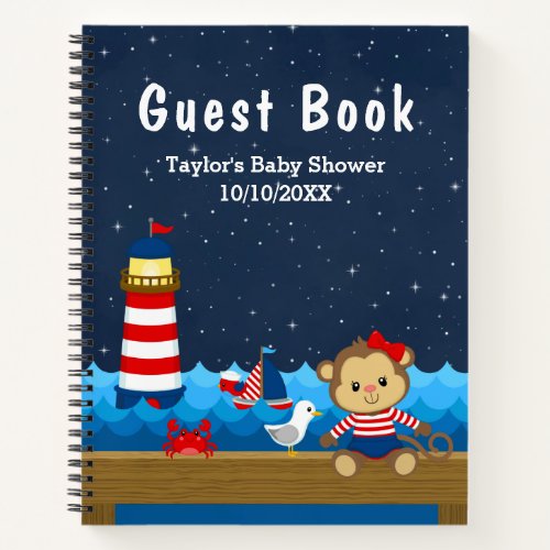 Nautical Girl Monkey Red Baby Shower Guest Book