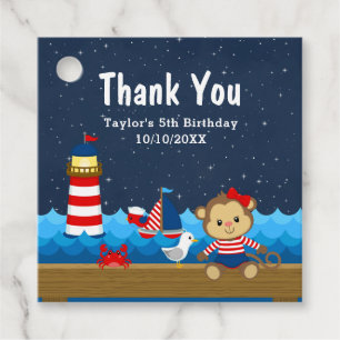 Nautical Girl Monkey Red Birthday Party Thank You Favor Tags
