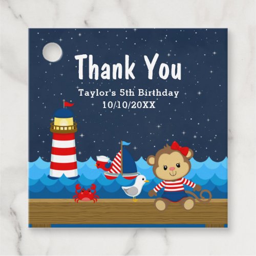 Nautical Girl Monkey Red Birthday Party Thank You Favor Tags