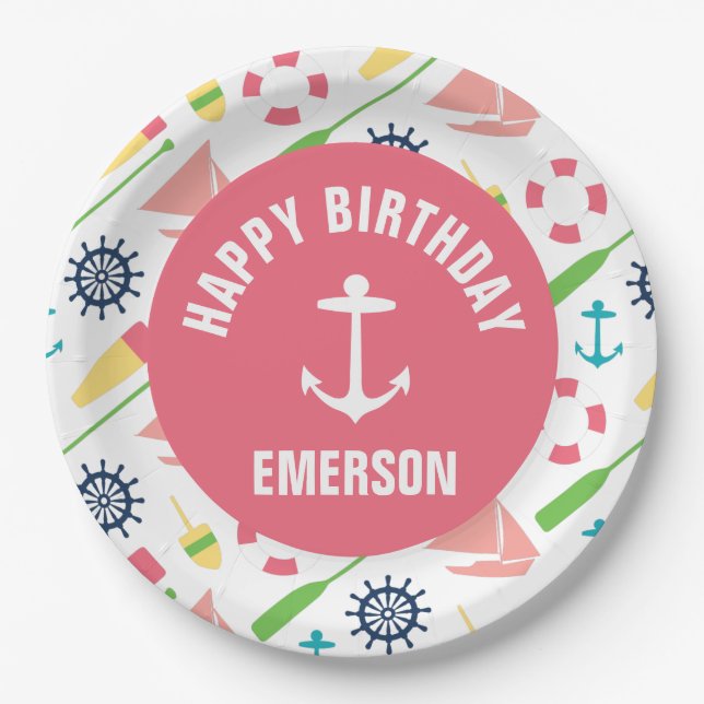 Nautical Girl Personalized Happy Birthday Plate (Front)