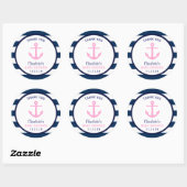 Nautical GIRL Pink Navy Blue Baby Shower Favor Classic Round Sticker (Sheet)