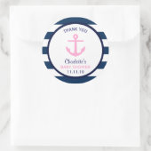 Nautical GIRL Pink Navy Blue Baby Shower Favor Classic Round Sticker (Bag)