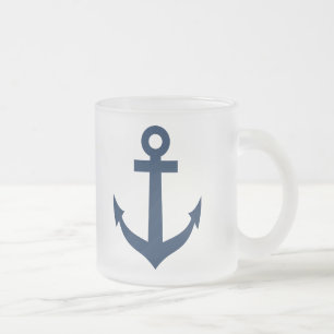 Nautical glass mug with ship anchor icon