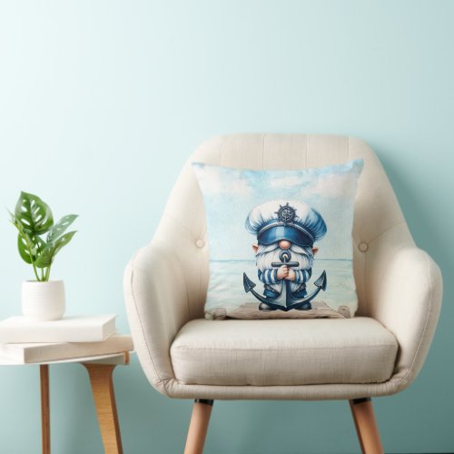 Nautical Gnome Throw Pillow