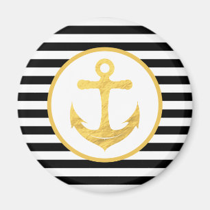 Nautical Gold Anchor and Black Stripes Magnet