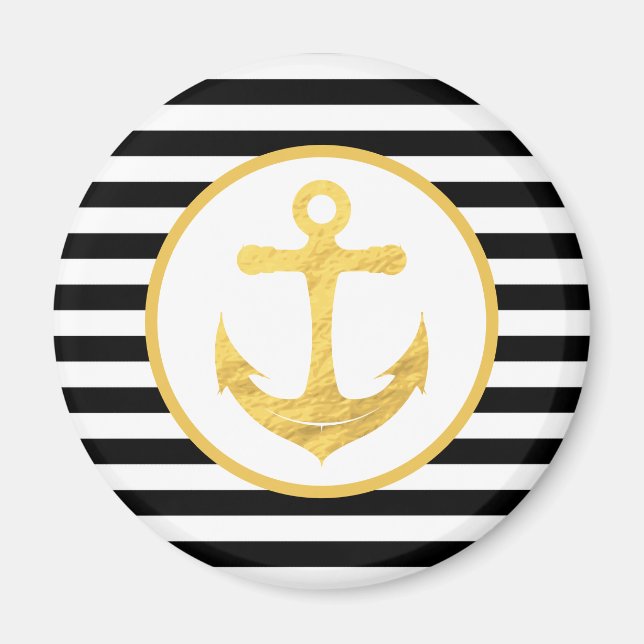 Nautical Gold Anchor and Black Stripes Magnet (Front)