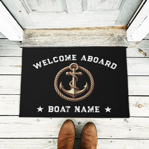 Nautical Gold Anchor Black Welcome Aboard Boat Doormat