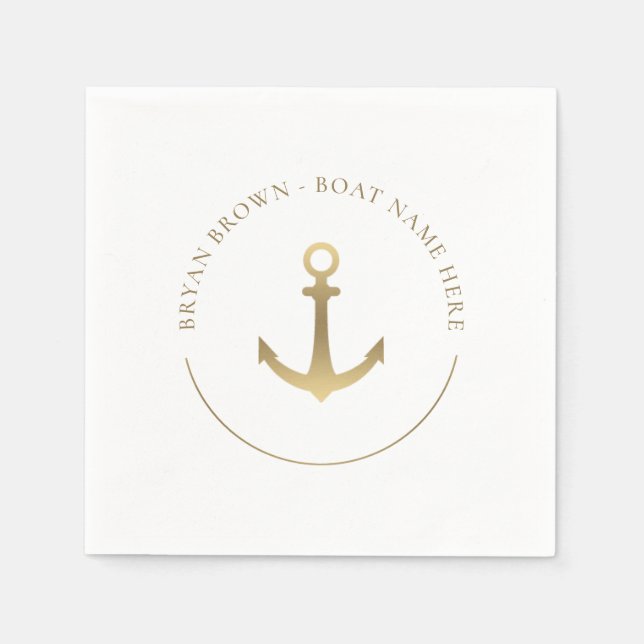 Nautical Gold Anchor - Boat Name Napkins (Front)