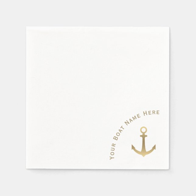 Nautical Gold Anchor - Boat Name Napkins (Front)
