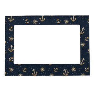 Nautical Gold Anchor & Helm Pattern on Blue Magnetic Frame