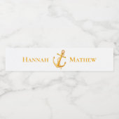 Nautical Gold Anchor Just Married Wedding Beach Water Bottle Label (Single Label)