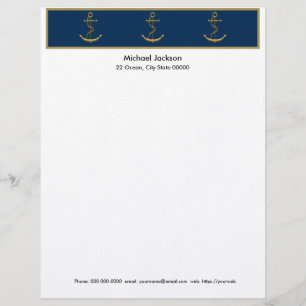 Nautical Gold Anchor Letterhead Stationery