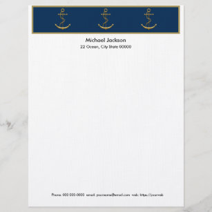 Nautical Gold Anchor Letterhead Stationery