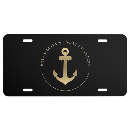 Nautical Gold Anchor Logo License Plate