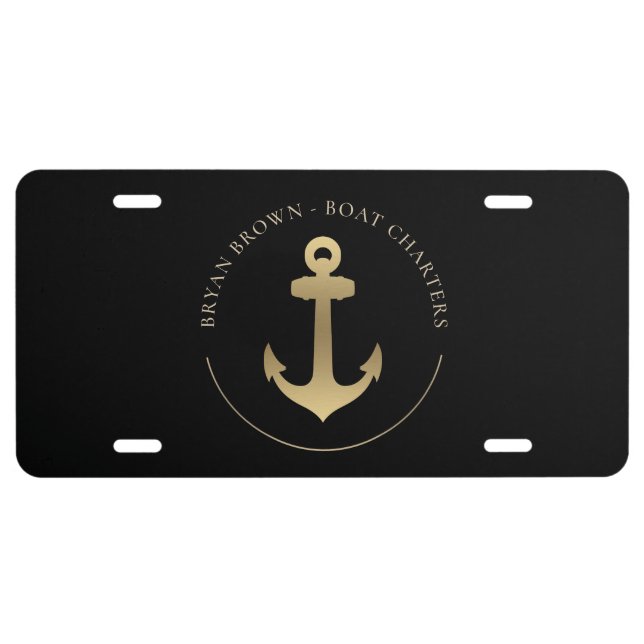 Nautical Gold Anchor Logo License Plate (Front)